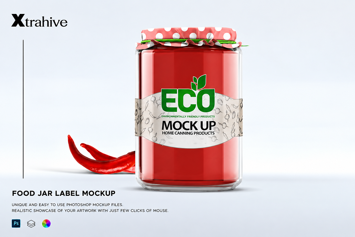 Glass Jar Mockup, a Packaging Mockup by Xtrahive (Photo 1 of 2)