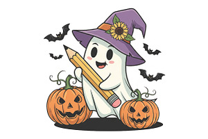 Retro Teacher Ghost PNG Halloween, an Illustration by CraftArtStudio