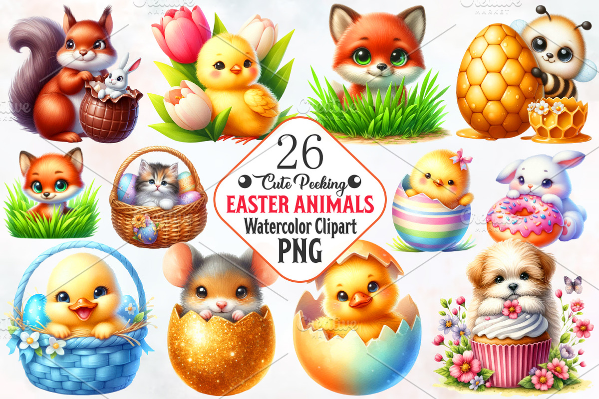Cute Peeking Easter Animals Clipart, an Illustration by RobertsArt (Photo 1 of 7)