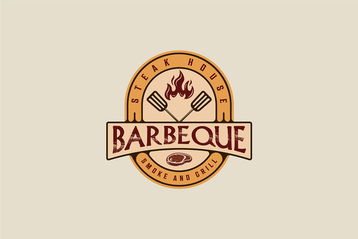 barbecue steak logo emblem vector, a Branding & Logo Template by zyxroun shop