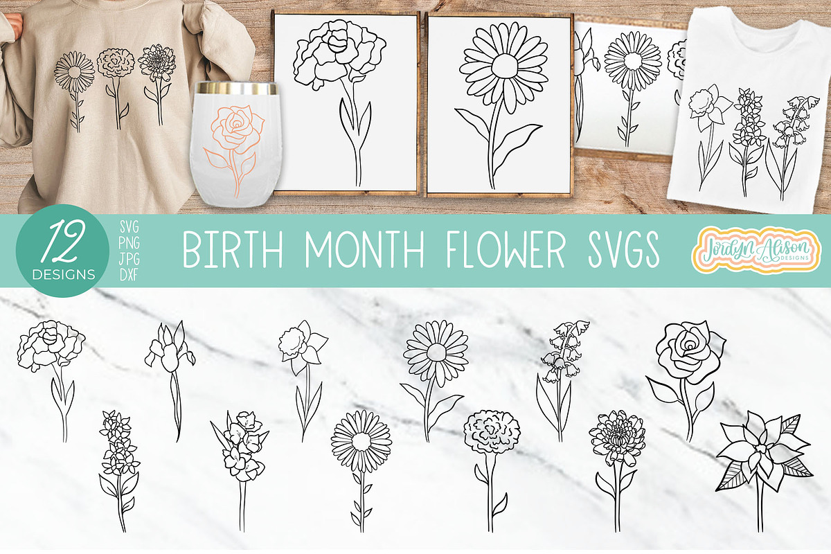 Birth Month Flower SVGs, an Object Graphic by Jordyn Alison Designs (Photo 1 of 2)