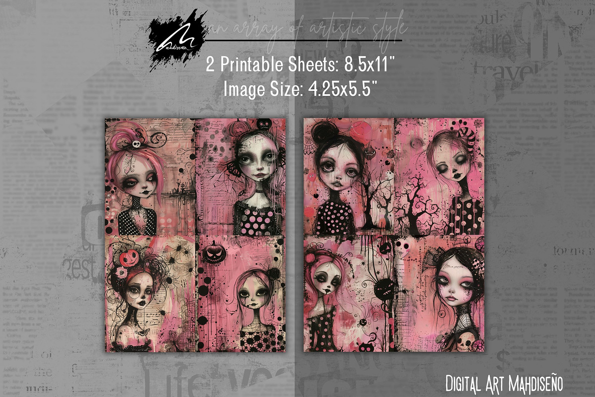 Pinkoween Whimsical Scrapbook Pages, a Seasonal Illustration by Digital Art Mahdiseño (Photo 5 of 10)