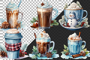 Watercolor Christmas Drinks Clipart