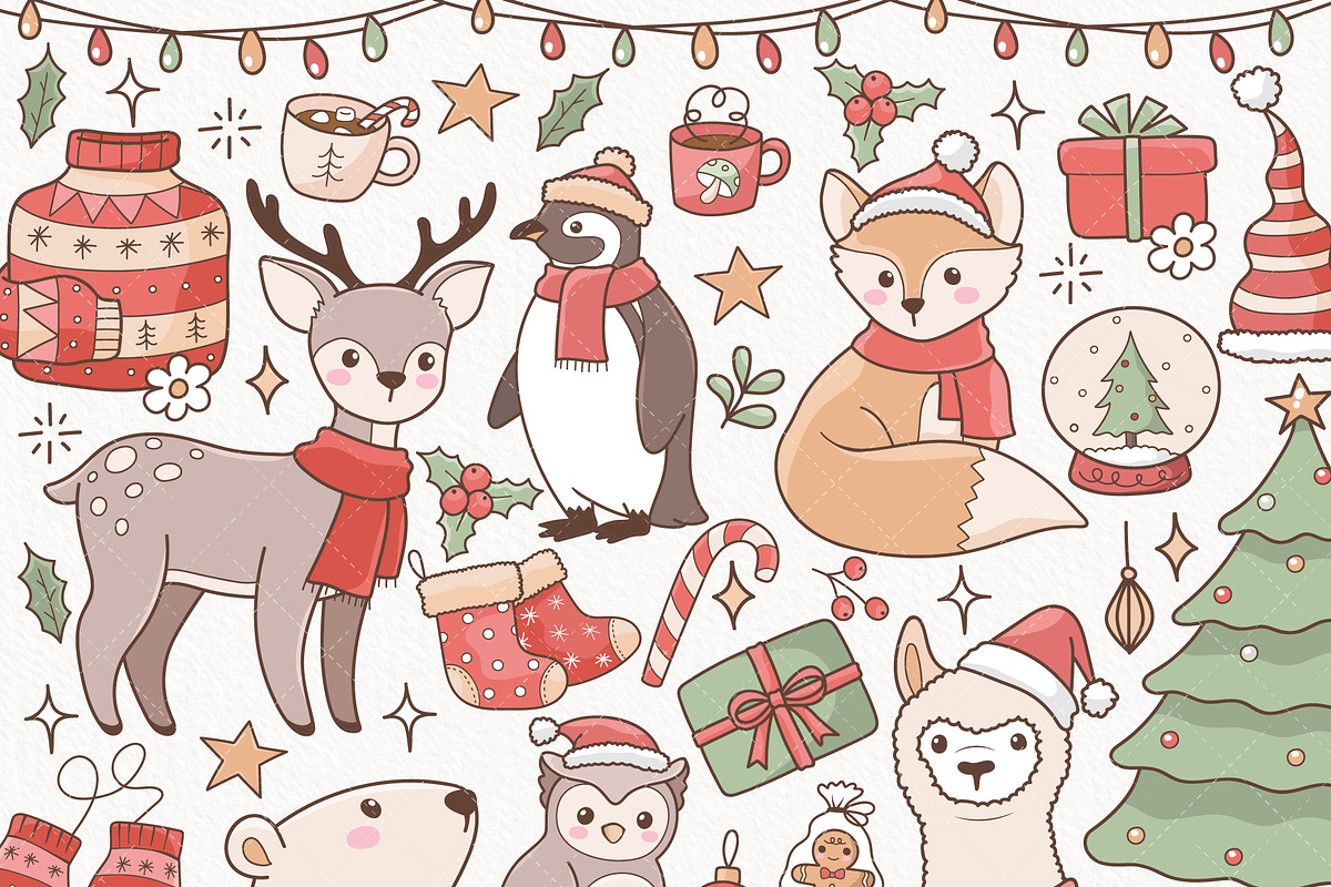 Christmas Animals Clipart, a Seasonal Illustration by TitaLivingArt (Photo 2 of 9)
