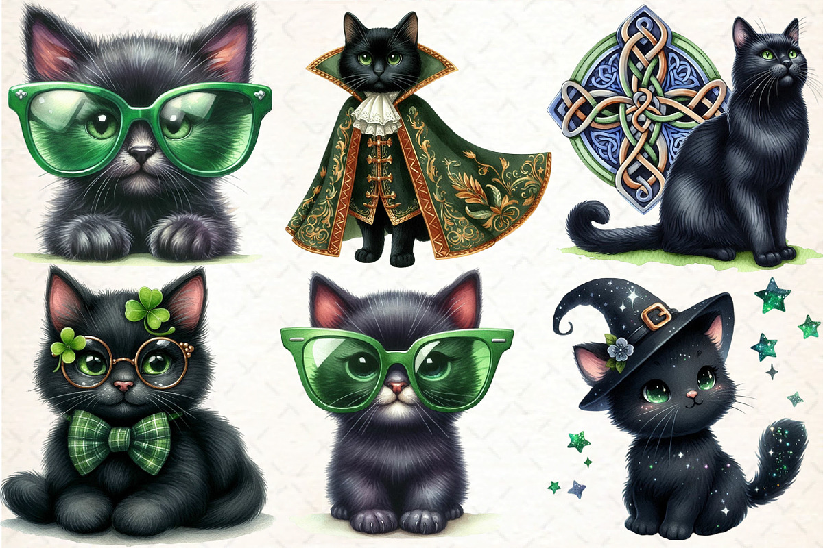 St. Patrick's Black Cats Clipart Bun, an Illustration by DreamCafeArt (Photo 3 of 4)