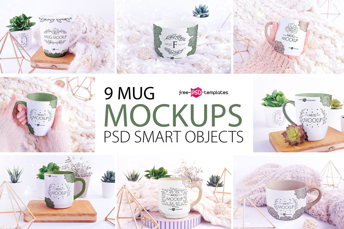 9 Mug Mockups, a Cups & Container Mockup by Free-PSD-Templates (Photo 1 of 5)