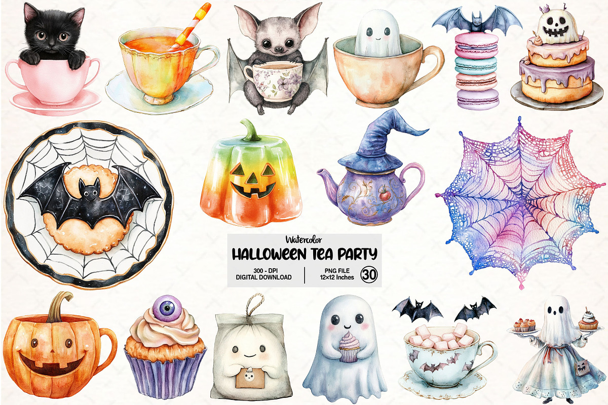 Pastel Halloween Tea Party Clipart, an Illustration by Pixels.Craft (Photo 1 of 7)