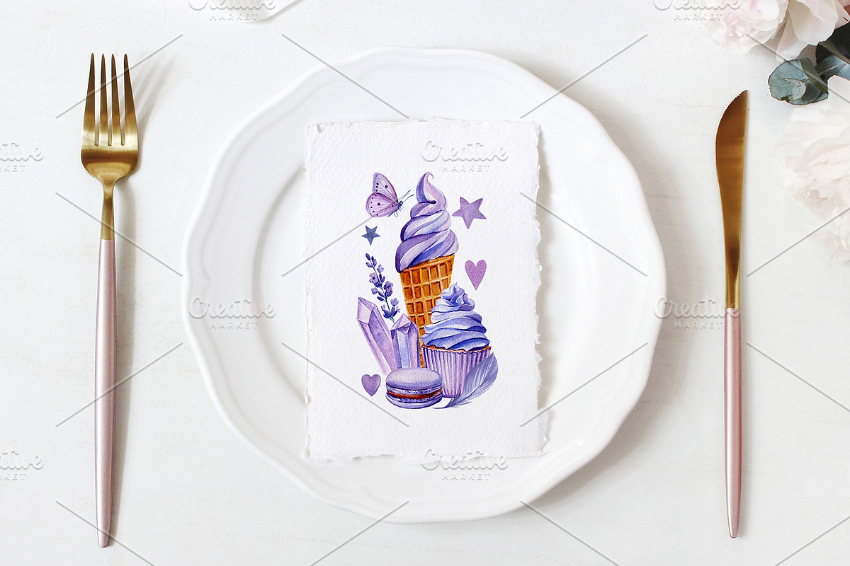 Lavender flowers watercolor, clipart, a Food Illustration by Hanna Hryharenka (Photo 13 of 17)