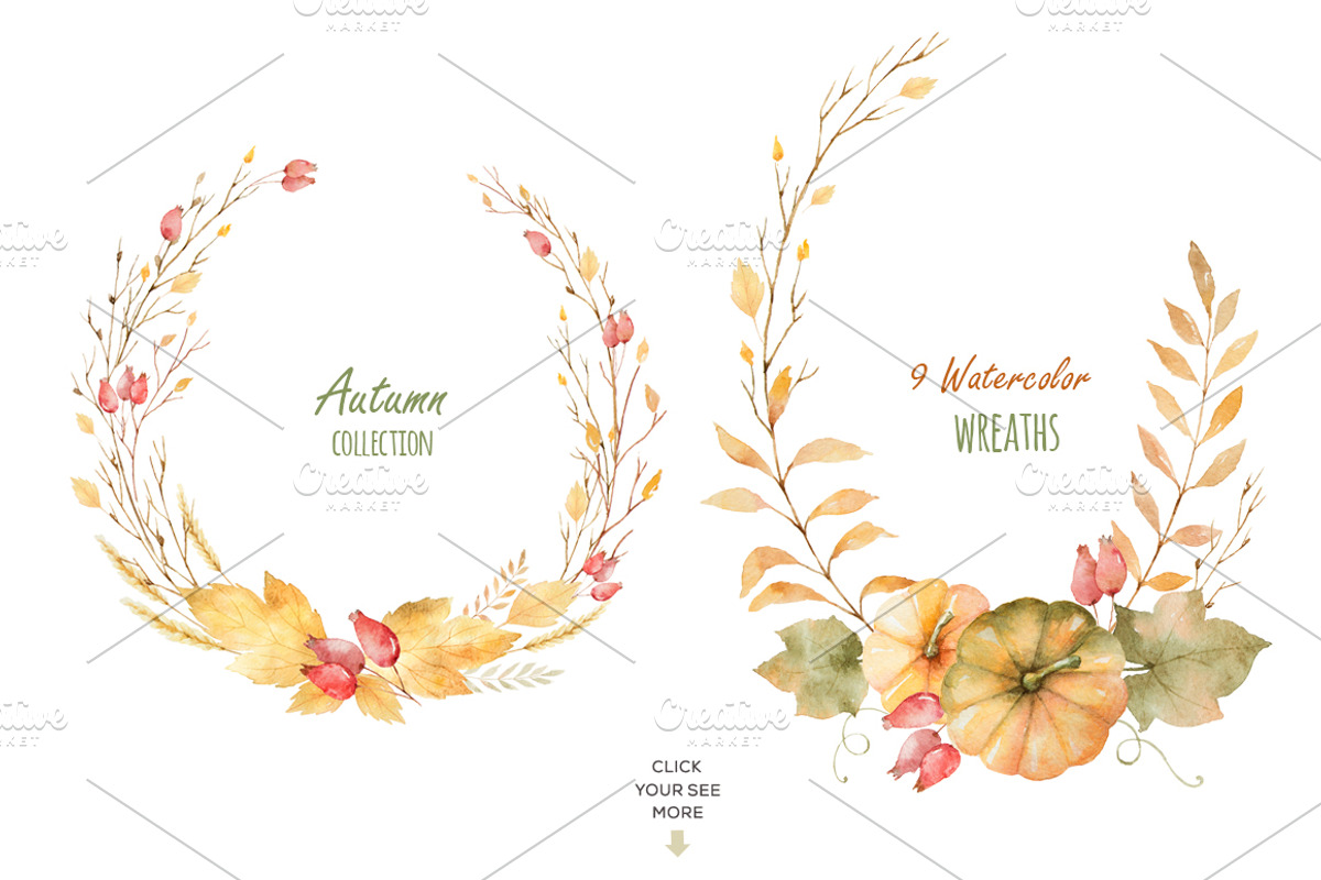 Autumn watercolor collection., a Decorative Illustration by Elena Medvedeva (Photo 4 of 7)