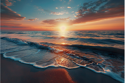 Stunning Sunset Over Ocean Waves, a Nature Photo by Lermont51