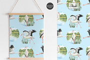 Watercolor Stork Seamless Patterns, an Animal Illustration by OlDm_Shop (Thumbnail 7 of 10)