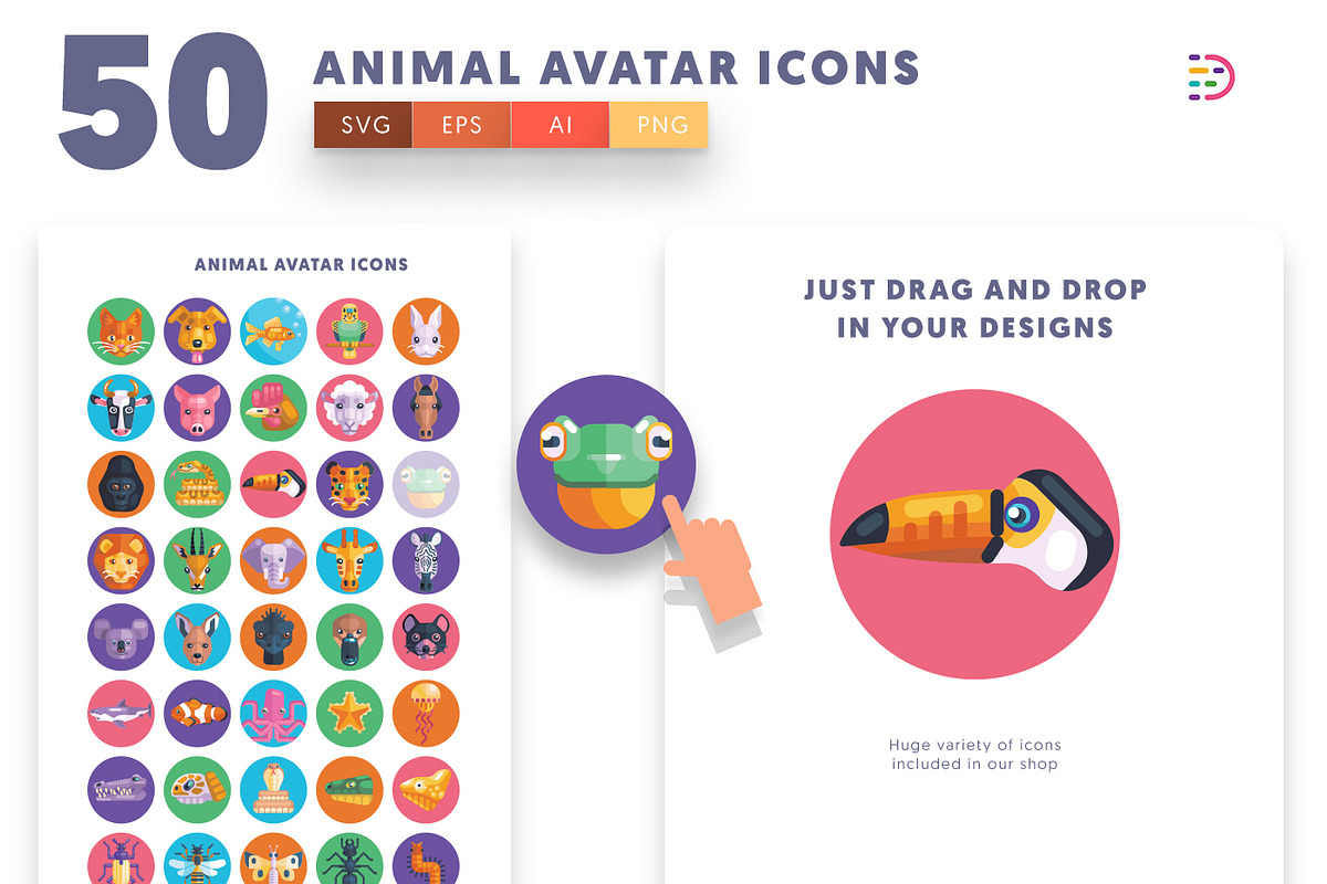 50 Animal Avatar Icons, an Outline Icon by Dighital (Photo 5 of 9)