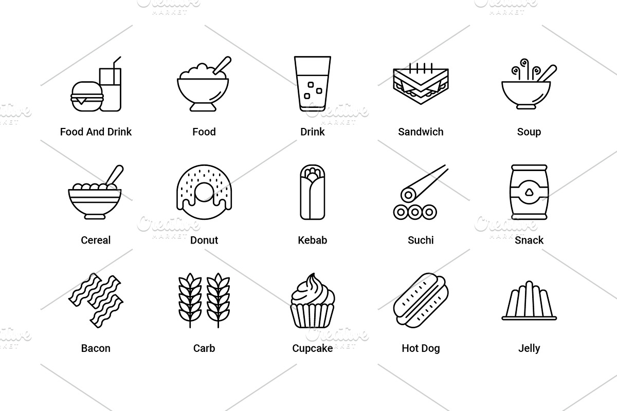 Food and Drinks Outline icons, an Icon by Vector Squad (Photo 2 of 5)