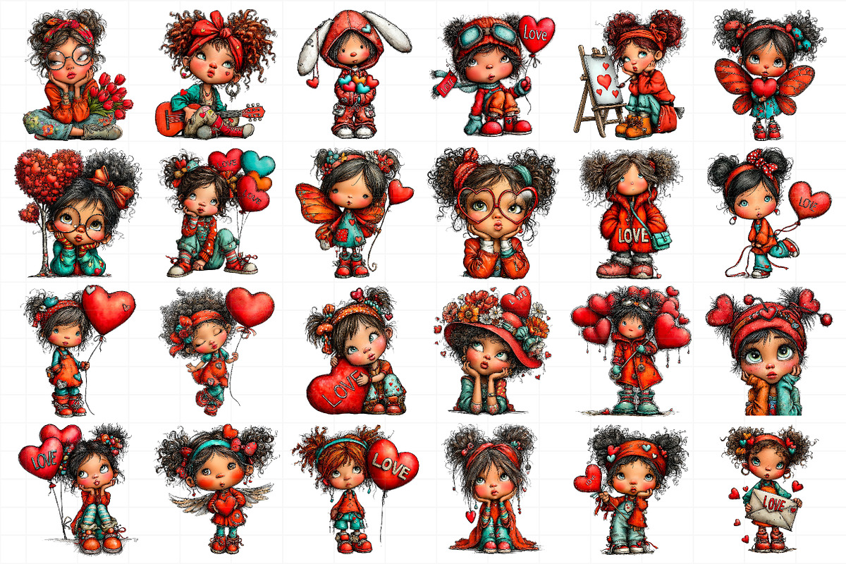 Quirky Valentine Girls Set, an Illustration by Daily.Designs (Photo 5 of 5)