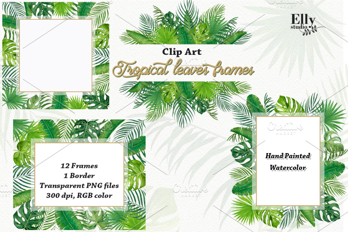 Tropical leaves frames, an Illustration by Elly Studio (Photo 3 of 7)