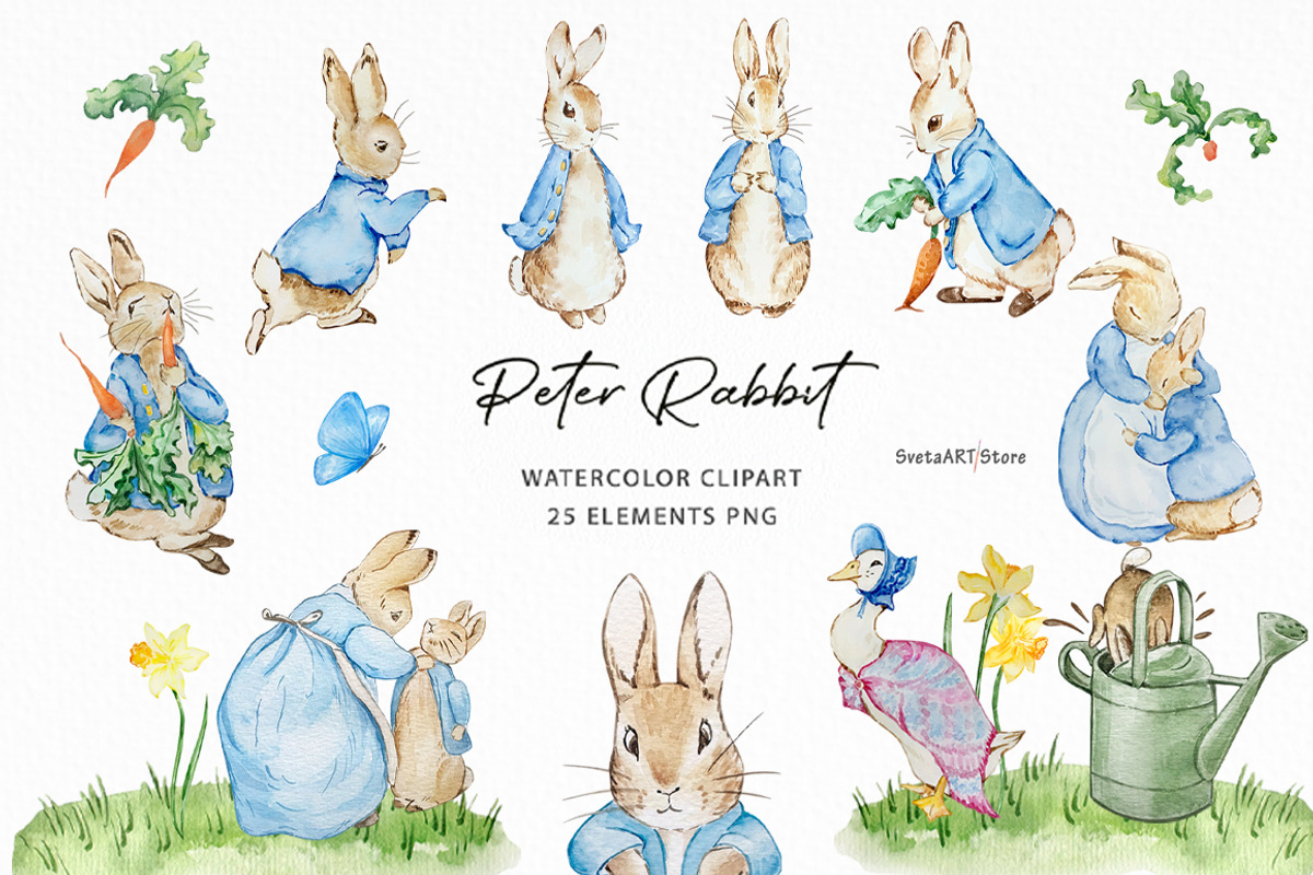 Watercolor Peter Rabbit Clipart, an Object Graphic by SvetaArtStore (Photo 1 of 6)