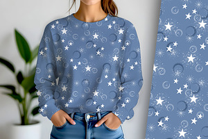Denim Star Blue and White Seamless R, a Pattern Graphic by Sharon Schwalbe