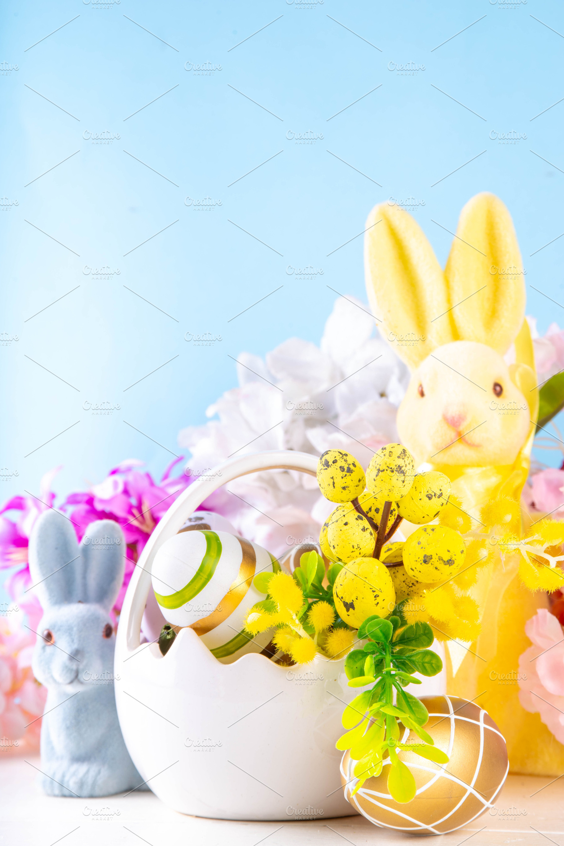 Happy Easter background with  Easter eggs basket, a Holiday Photo by Rimma