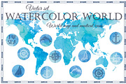 Watercolor World: map and icons, a Wallpaper Graphic by Fortuna Venit (Thumbnail 1 of 6)