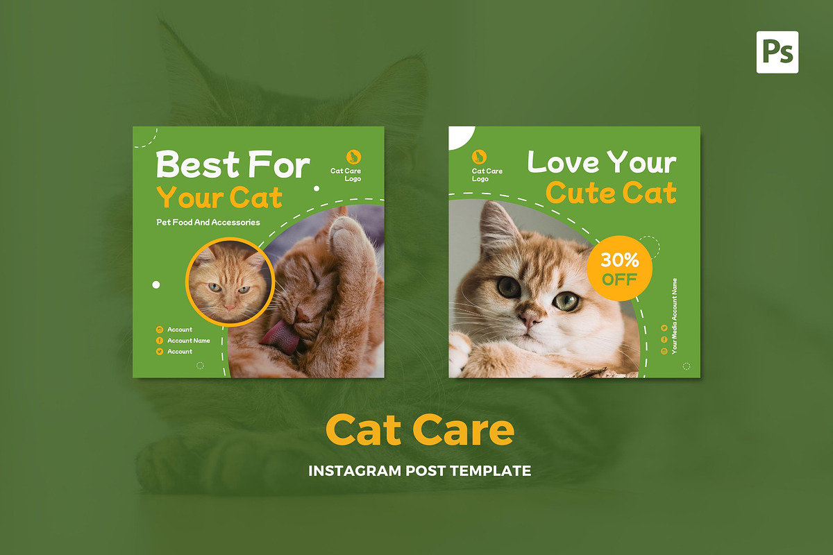 Cat Care Instagram Post, a Social Media Template by CavenArt (Photo 2 of 5)
