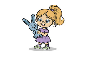 little girl plays with stuffed bunny, a Holiday Photo by piter.goskov