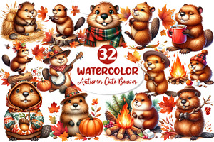 Autumn Cute Beaver Clipart, an Illustration by Dream Creation