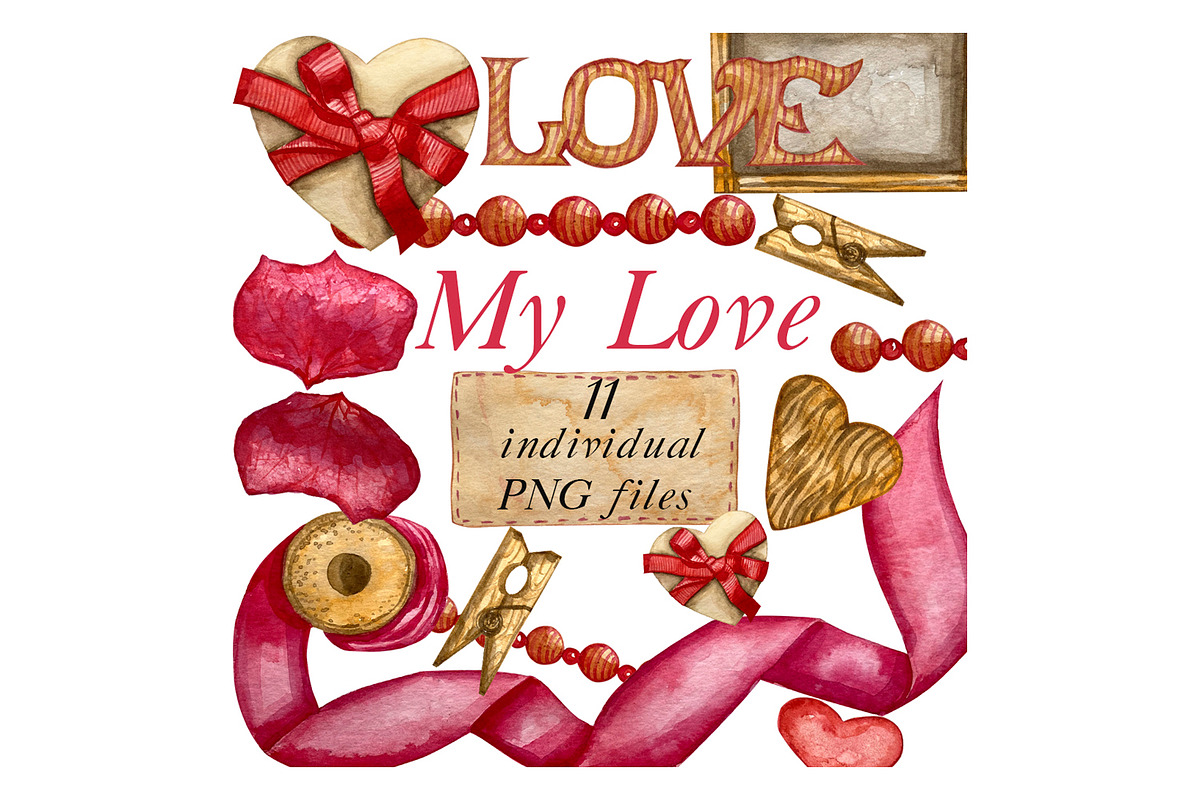 Watercolor heart romantic clipart, a Seasonal Illustration by Fresh art by Larysa (Photo 1 of 7)