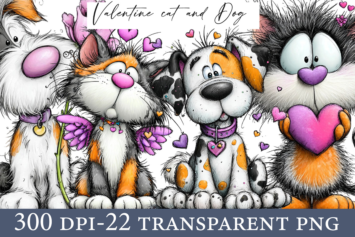 Watercolor Valentine cat and Dog, an Illustration by Designworld (Photo 1 of 6)