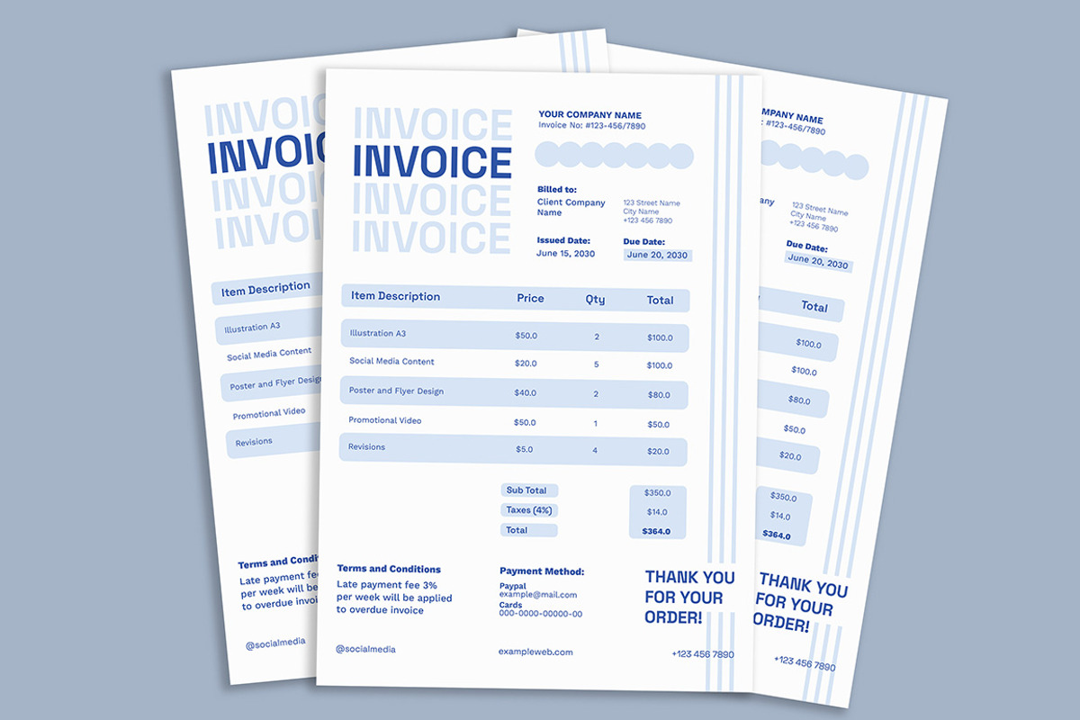 Blue Minimalist Invoice, a Stationery Template by Gumico Studio. (Photo 3 of 3)
