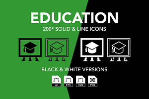 200 Education Vector Icon Set, an Icon by Genestro Shop