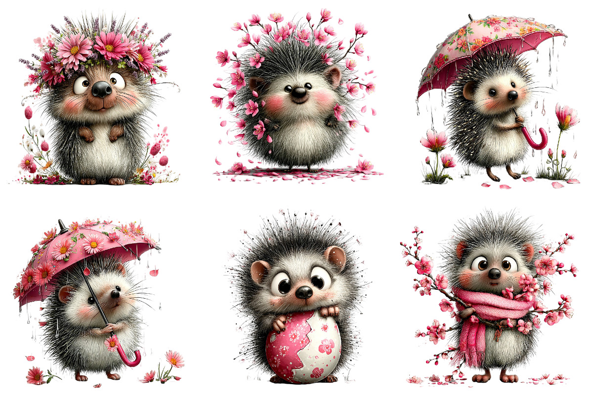 Whimsical Spring Hedgehog Clipart, an Illustration by Dream Creation (Photo 2 of 7)