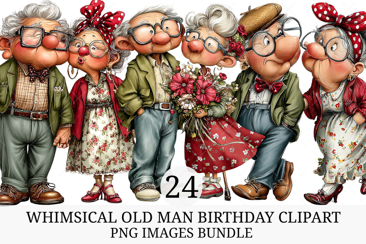 Whimsical Old Man Birthday Clipart, an Illustration by Craft Nest (Photo 1 of 8)
