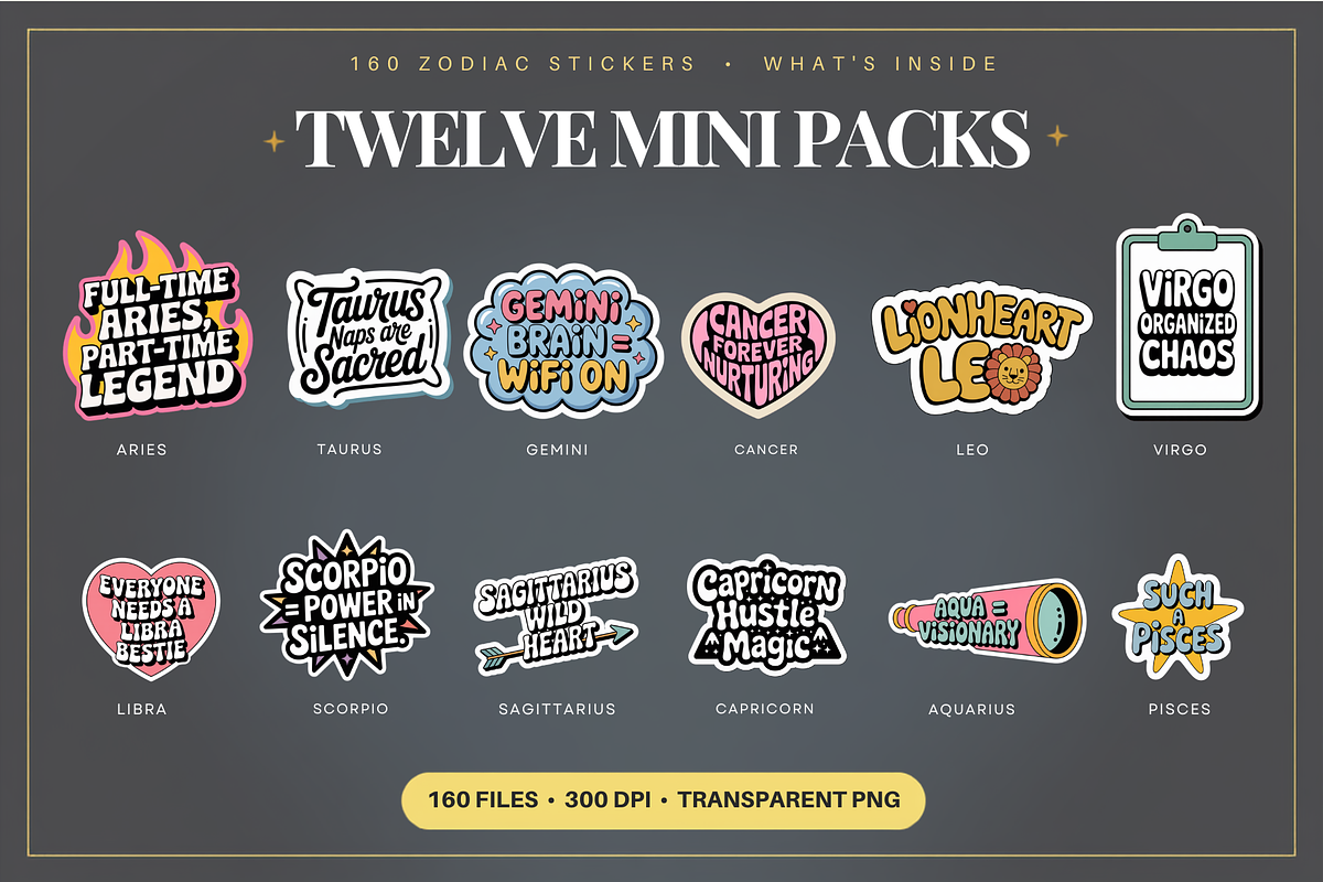 160 Zodiac Stickers, an Object Graphic by Jakayla Digital Co (Photo 2 of 16)