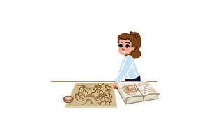 Young cartographer studying a map of, an Education Illustration by pikepicture