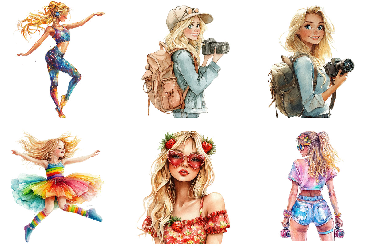 Watercolor Blonde Quirky Girl, a Seasonal Illustration by DreamArtGraphic (Photo 3 of 4)