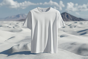 White T-shirt in Desert Landscape Mi, a Beauty & Fashion Photo by Pixeness Studio