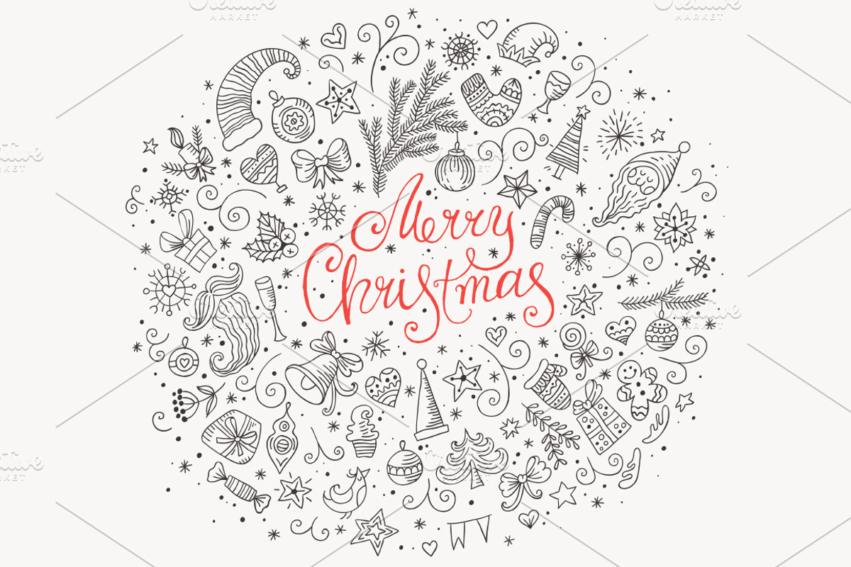 Merry Christmas doodle greeting card, a Decorative Illustration by piyacler