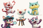 Watercolor Whimsical Cats Clipart, an Animal Illustration by Design Scotch (Thumbnail 5 of 8)