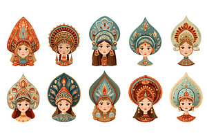 Slavic woman portrait set. Tsarina, an Illustration by Stock-Smart-Start