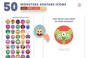 50 Monsters Avatars Icons