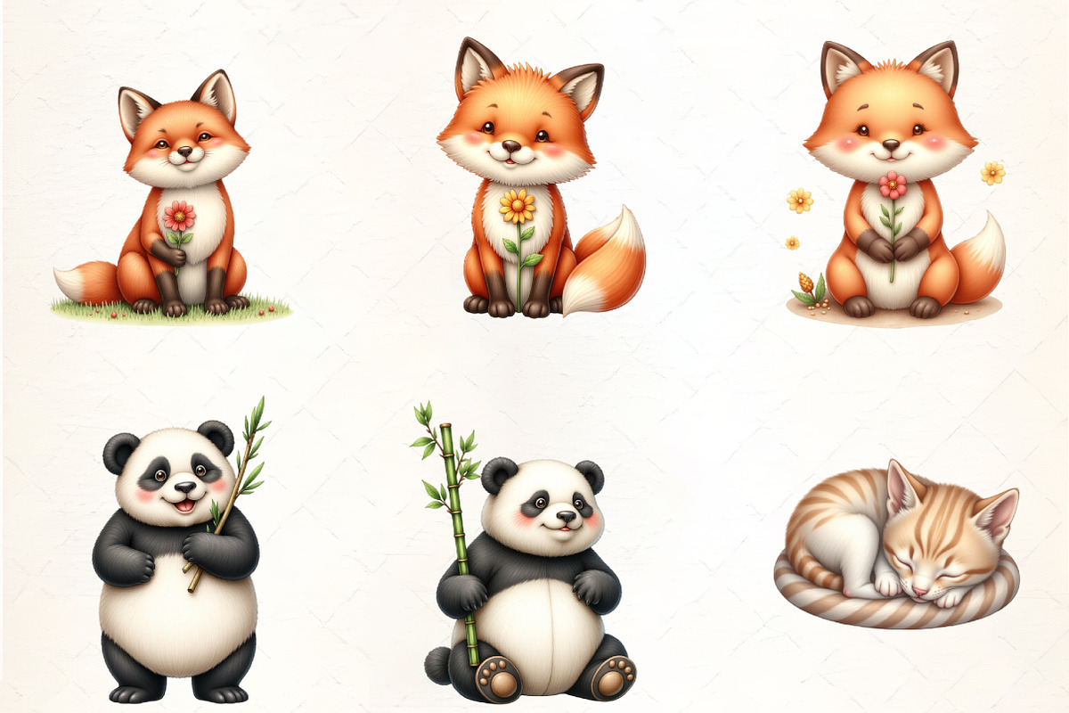 Cute Animals Stickers Clipart Bundle, an Illustration by CrexoraLab (Photo 3 of 5)