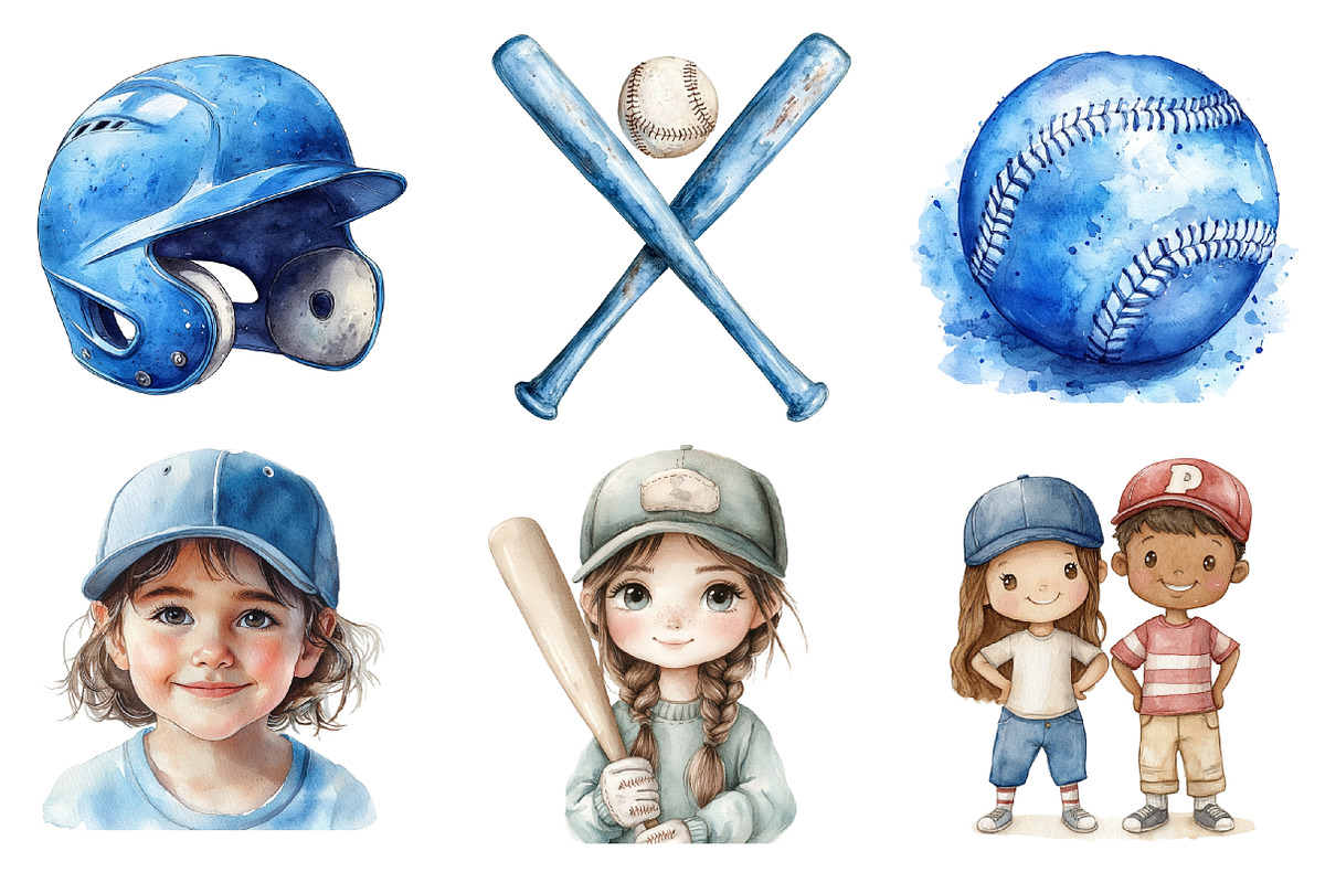 Baseball Kids Clipart PNG, an Illustration by SinaCreation (Photo 2 of 5)