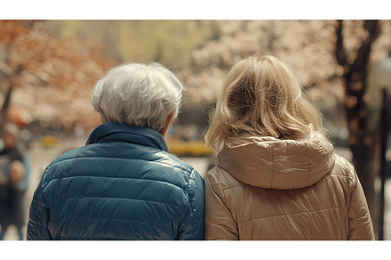 Elderly couple enjoying a walk in a, a Nature Photo by Lermont51