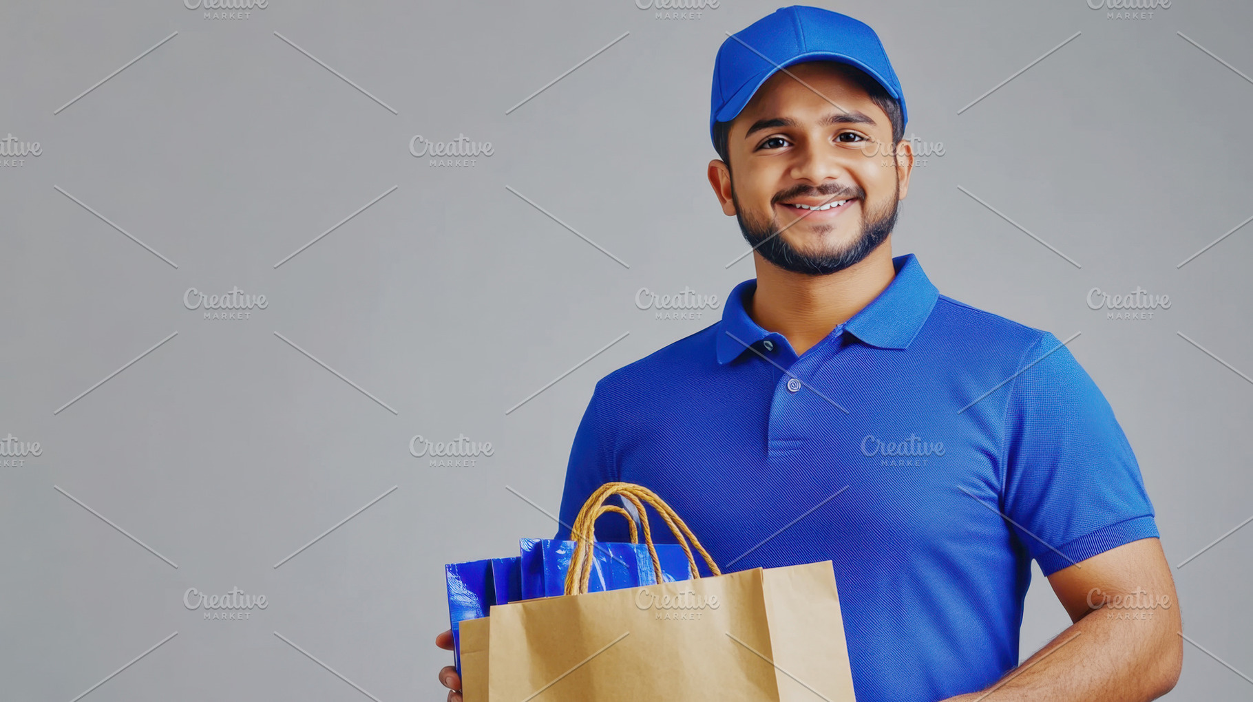 Delivery person holds grocery bags, a Photo by Beautiful things