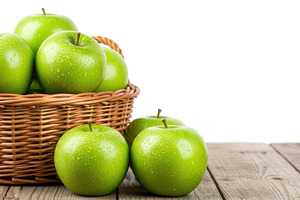 Fresh green apples in rustic basket, a Food & Drink Photo by CreativeStudio_S
