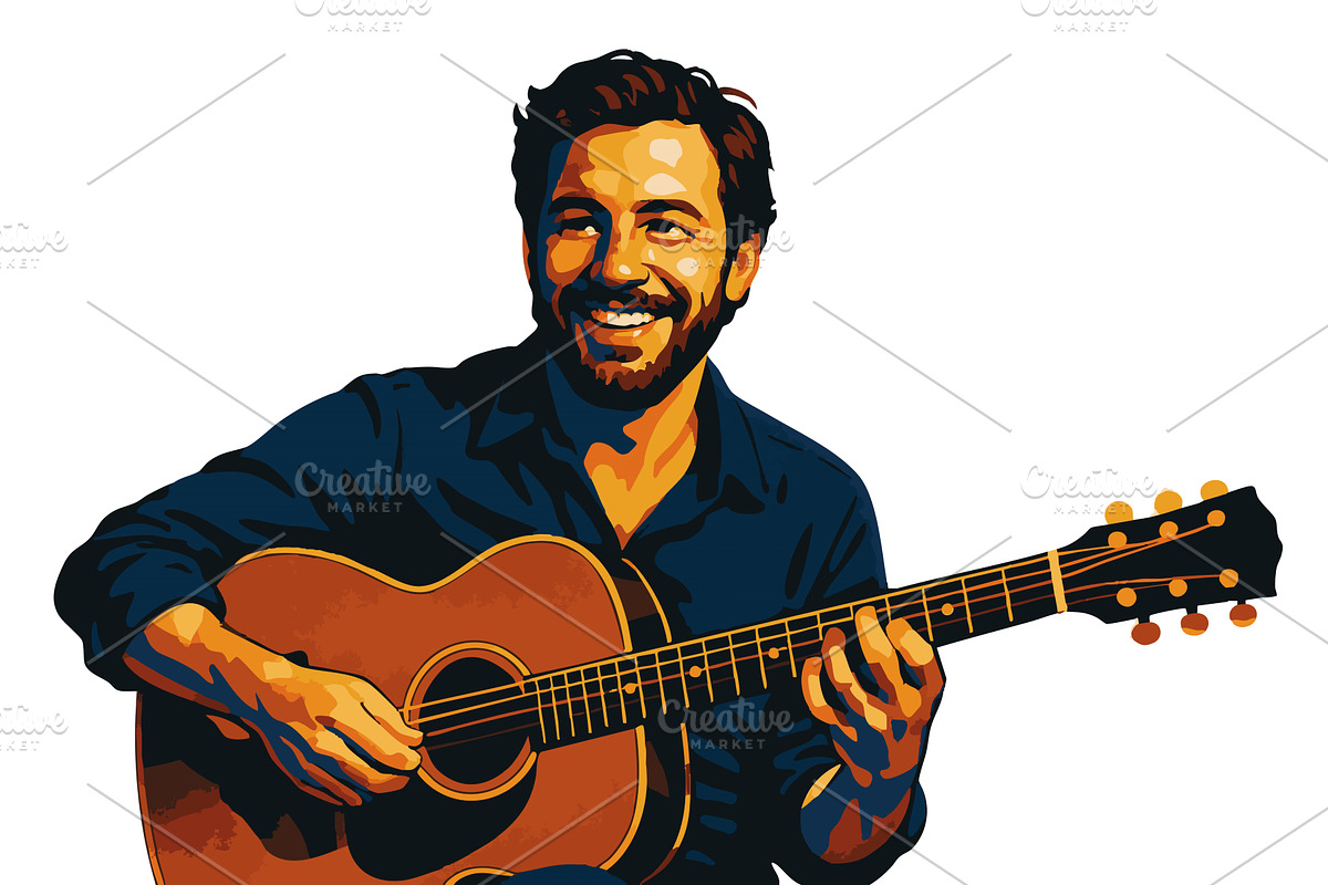 male Musician with Acoustic Guitar, a Person Illustration by AlexArt