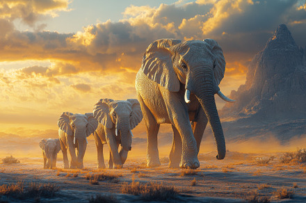 Elephant Family Walking Sunset Afric, a Background Photo by Pixeness