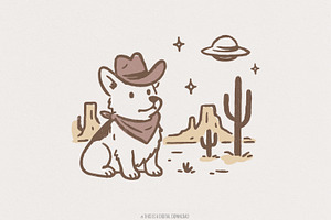 Retro Corgi Cowboy in Desert, Cute, an Illustration by SharpMarketplace