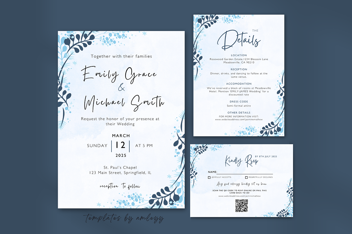 Blue Wedding Invitation Suite, an Invitation Template by Elegant_Studio44 (Photo 1 of 9)