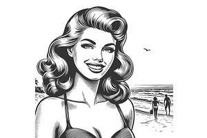 Smiling woman in bikini at the beach, a Person Illustration by AlexArt